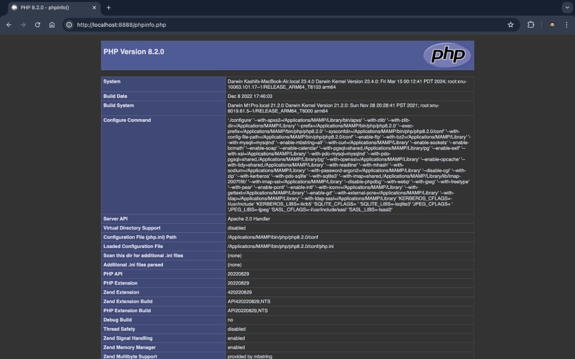 PHPinfo.ini page