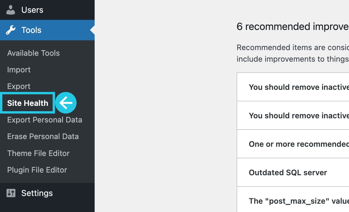 Site Health option
