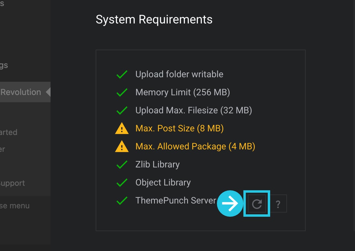 System requirements reload icon