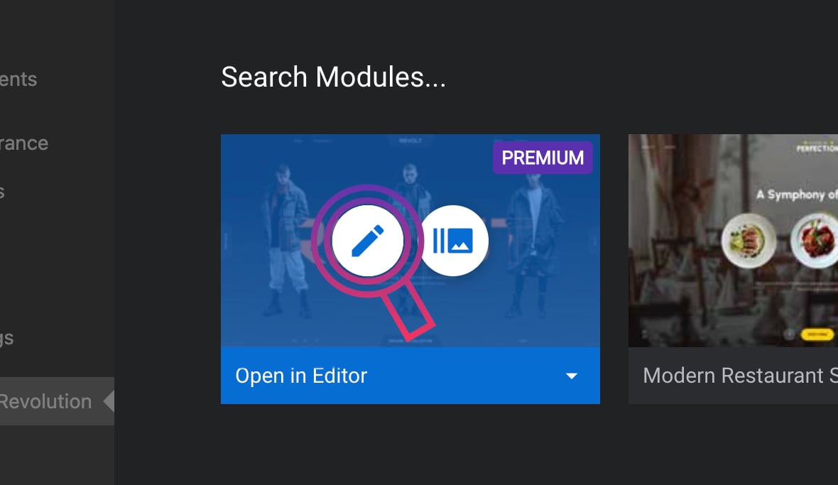 Hover over a module, click pencil icon