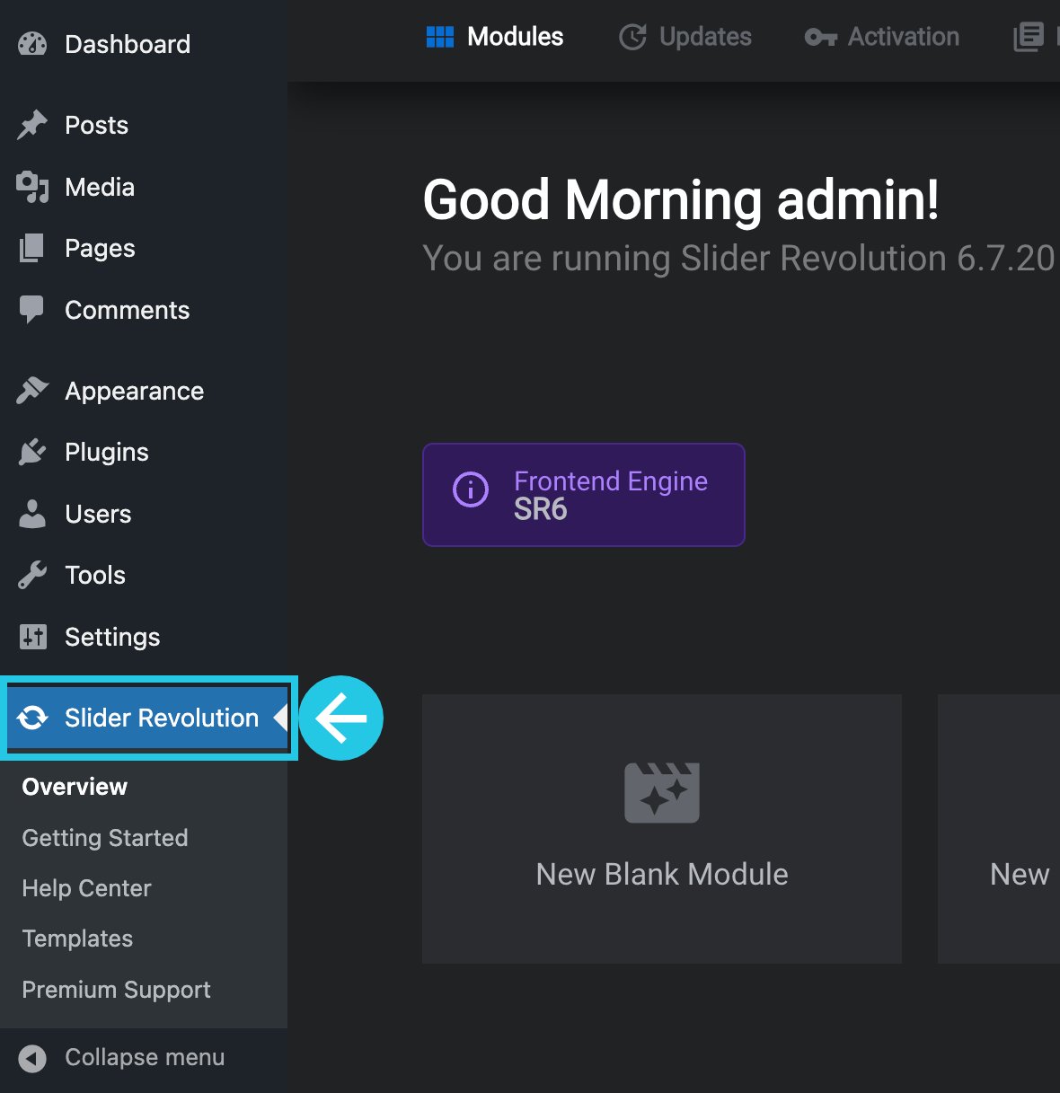 Slider Revolution dashboard