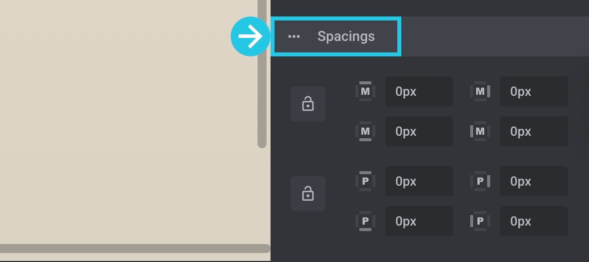 Margin and Padding options under Spacings panel