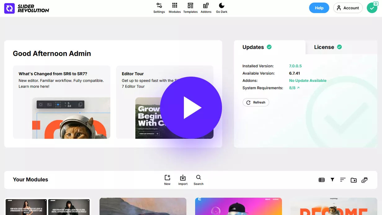 SR7 Video Tour – Plugin Dashboard